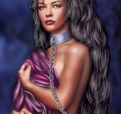 Submission. Beautiful long haire slave was bought at the slave market.