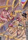 Fetish cartoons. Sultan posing with his white slaves, coming from the