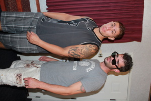 Two amateur guys sitting on the bed and  - XXX Dessert - Picture 2