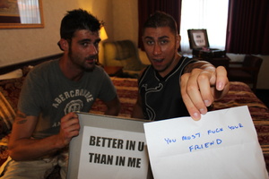 Two amateur guys sitting on the bed and  - XXX Dessert - Picture 12