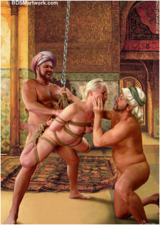 Slave comics. Slaves screams as her master pull the rope and hurts her pussy!