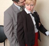 Hot secretary in sheer-to-waist hose knows the best way of rest-time in