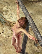 Slave art. The last queen of troy hung on the cross.