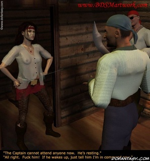Submission art. Captain's daughter talking with pirated in see-through shirt!
