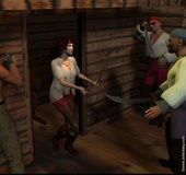 Horror comics. Pirate girl fights with three pirates!