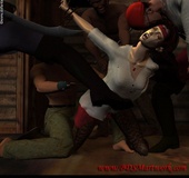 Bondage art. She got a kick to her stomach!