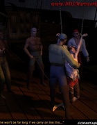Slave art. Pirates stop whipping their slave!