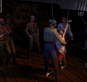 Slave art. Pirates stop whipping their slave!