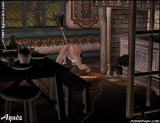 Submission art. Snow White gets a broom ih ner ass to clean gnome's house!