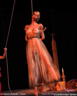 Sado cartoons. Slave in see-through dress hanged in front of Master!