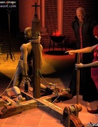 Bondage comics. Blonde slave asked to sit on the pole!