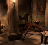 Bondage art. Her legs and hands chained!