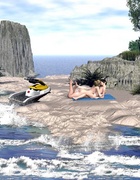 Slim body 3d chick and her young lover fucking on the abandoned beach.