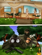 Three cartoon chicks toying their twats and being banged by masked guys