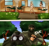Three cartoon chicks toying their twats and being banged by masked guys