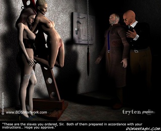 Sado cartoons. Master attached wedding ring on his slave's clitoris!