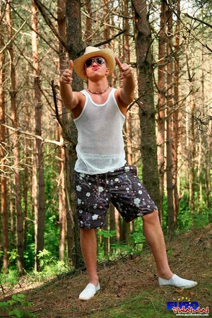Posing in the forest and showing off his free xxxgay penis - XXXonXXX - Pic 1