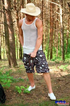 Posing in the forest and showing off his free xxxgay penis - XXXonXXX - Pic 3