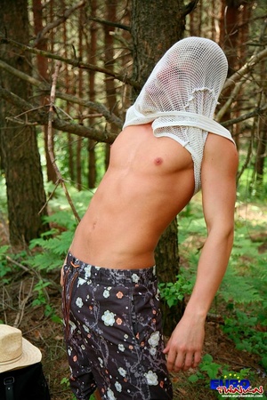 Posing in the forest and showing off his free xxxgay penis - XXXonXXX - Pic 5