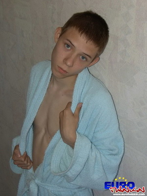 Let him show his gay cock he is proud of under bathroom gown! - XXXonXXX - Pic 1