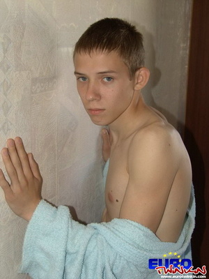 Let him show his gay cock he is proud of under bathroom gown! - XXXonXXX - Pic 4