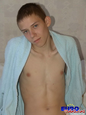 Let him show his gay cock he is proud of under bathroom gown! - XXXonXXX - Pic 10