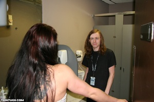 Dirty teen brunette gives a hot handjob  - Picture 1