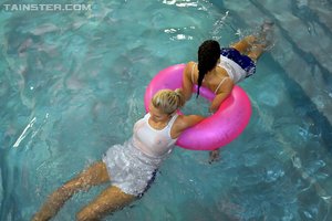 Messy lesbian swimming pool