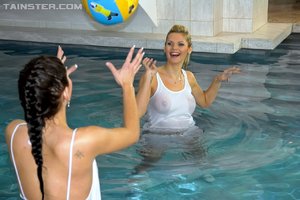 Messy lesbian swimming pool