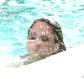 American voluptuous poolside