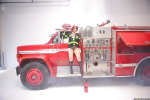 American brunette firefighter