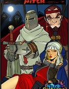 Sex cartoon. Crusader's cock in witch's twat.