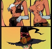 Cartoonporn. Shemale cock in witch's asshole.