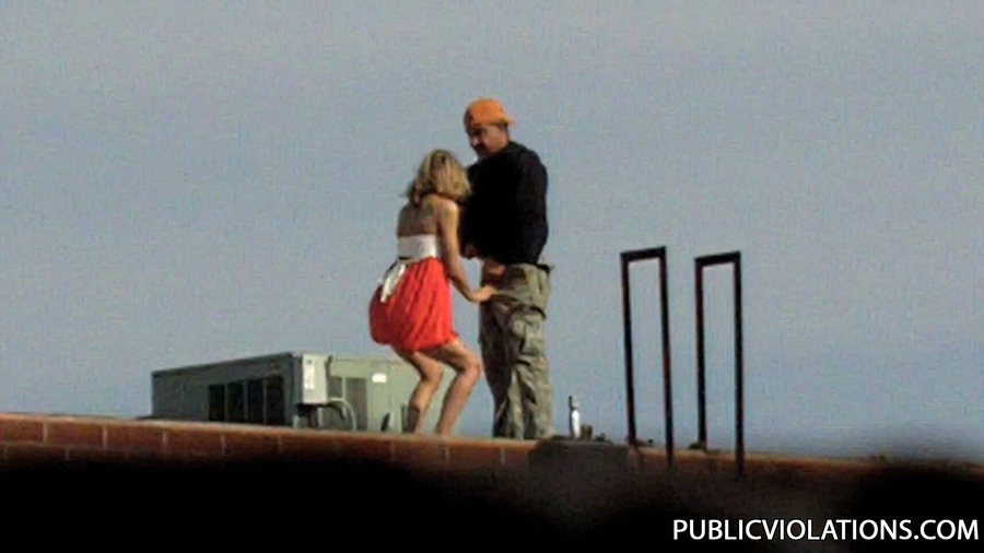 Outdoor public sex. Rooftop blowjob from a  - XXX Dessert - Picture 1