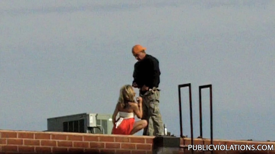Outdoor public sex. Rooftop blowjob from a  - XXX Dessert - Picture 2
