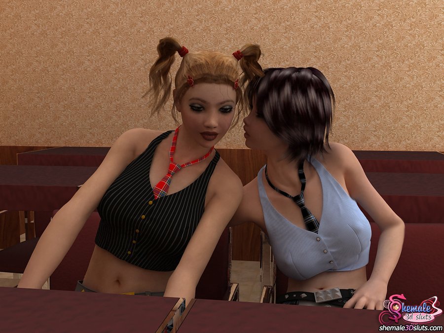 Big tit brunette sits on throbbing shemale  - XXX Dessert - Picture 1