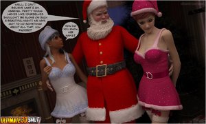 Santaclous comes to visit with Aaron and gives girls their christmas present