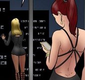 Blonde is fearful of an intimidating stranger. Tourist Trap by Fernando.