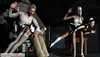 Two costumed sluts are spanked in the attic