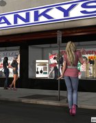 Girls window shop for kinky spanking supplies