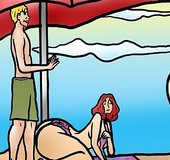 Big-bottomed redhead looks sexy in a bikini