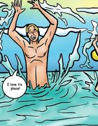 Chesty gals shed bikini tops in the water