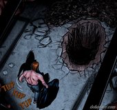 Captor taunts slave by digging her grave. Dumpster Diver By Celestin.