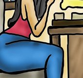 Busty singer with a wide mouth performs