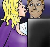 Chesty blonde uses a toy on a guy’s ass pucker