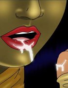 Cum dribbles on a babe’s lip after she sucks
