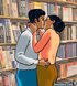 Young couple makes out in the library