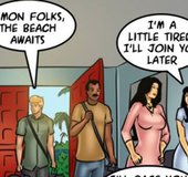 Two couples prepare for a fortifying beach visit