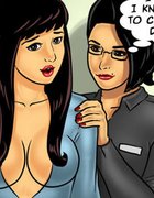 Shy girl is dressed by a touchy sales woman