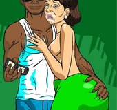 Gal gangbanged during a rough interracial romp